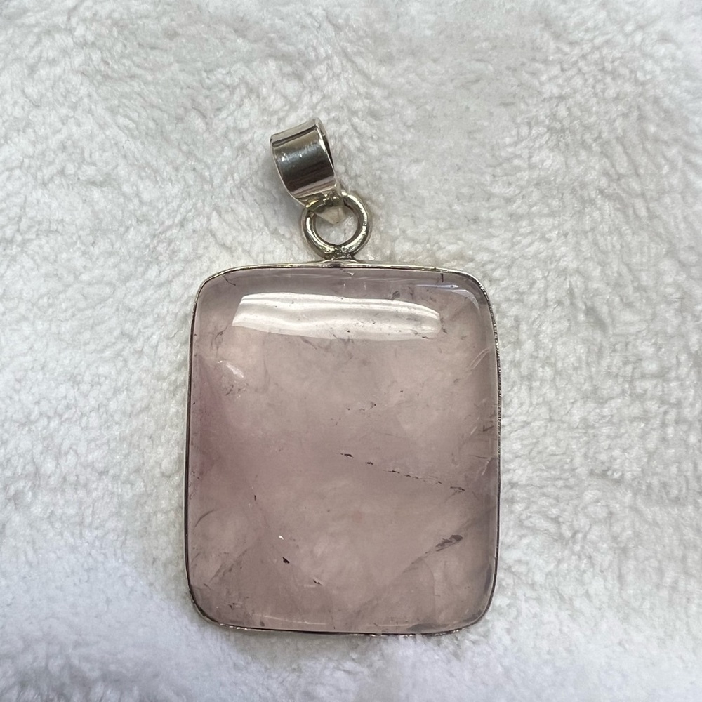 Sterling Silver Large Rectangular Rose Quartz Pen… - image 3